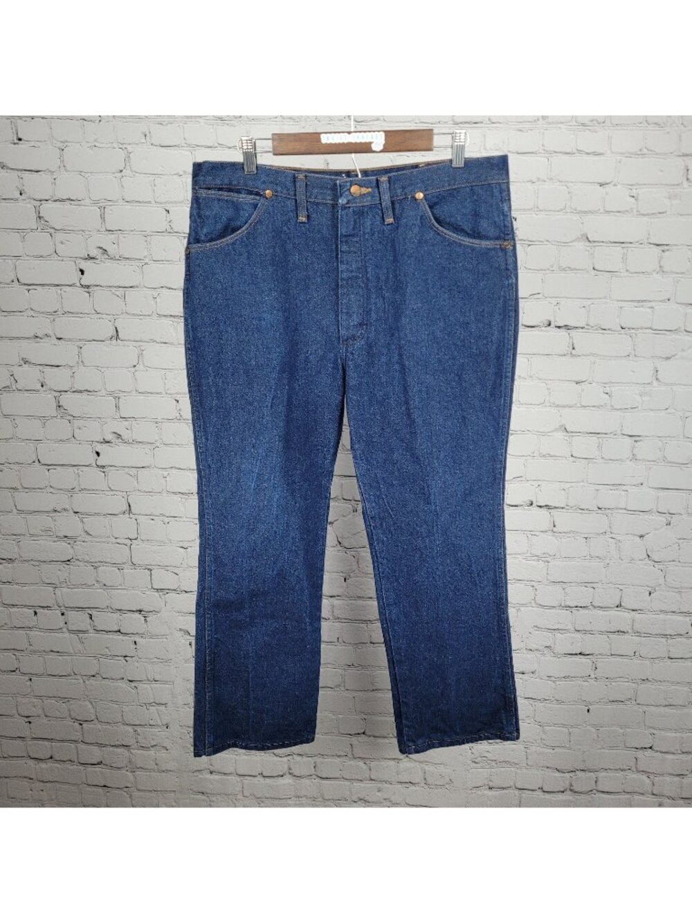 Wrangler Blue Denim 100% Cotton Straight Western Cowboy Jeans USA 38x30 (35x27)